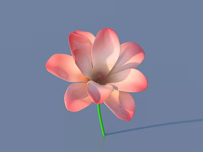Decorative Pink Flower With Green Stem And Blue Background For Home Decor 3d model