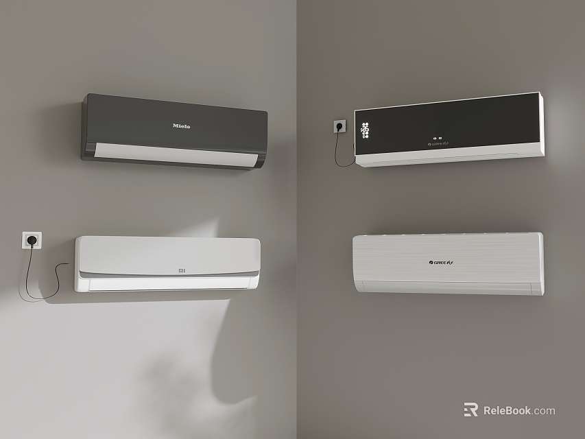 Four Black and White Haier Air Conditioners Mounted on Gray Wall 3d model 