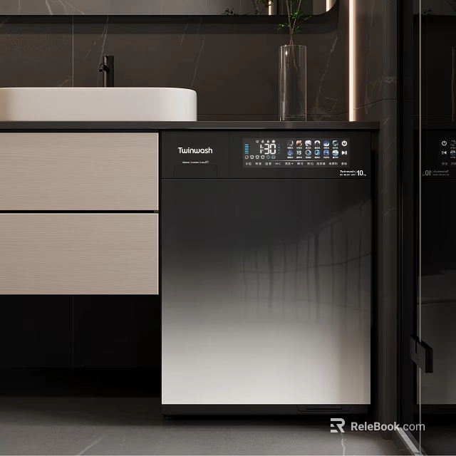 Modern Bathroom Interior With White Sink Cabinet Drawers And Black Smart Toilet 3d model 
