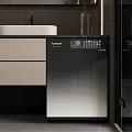 Modern Bathroom Interior With White Sink Cabinet Drawers And Black Smart Toilet
