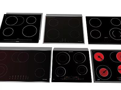 Various Modern Electric Cooktops Kitchen Appliances With Black Glass Panels 3d model