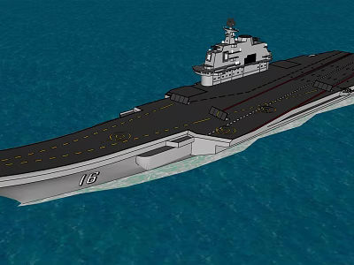 Aircraft Carrier Sailing On Blue Ocean With Flight Deck Island Superstructure And Number 16 3d model