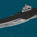 Aircraft Carrier Sailing On Blue Ocean With Flight Deck Island Superstructure And Number 16