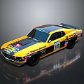 Yellow and Black Striped Classic Racing Car With Number 18 And Sponsor Logos
