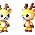 3D Cute Deer Dolls With Yellow Body White Belly Brown Antlers And Pink Inner Ears