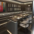 Colorful Sample Wall In Modern Display Area With Long Table And Chairs