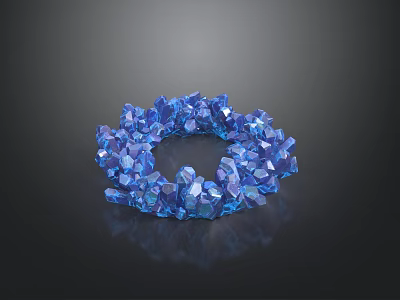 Shiny Blue Crystal Clusters Display Stack In Circular Arrangement On Dark Background 3d model