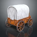 Vintage Covered Wagon With Wooden Frame White Canvas Cover And Four Wheels