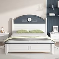 Modern Kids Bed with Blue White Headboard Dream Fulfill Clock and Nightstand