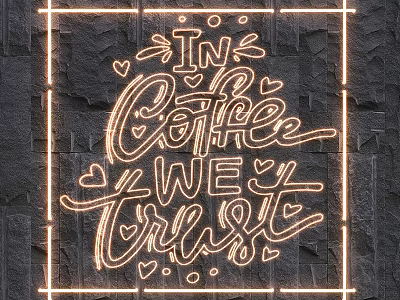 Neon Lighting Combination with IN Coffee WE Trust Script on Dark Stone Wall Frame 3d model