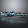 Futuristic Blue And White High Tech Weapon Featuring Intricate Design And Reflective Surface