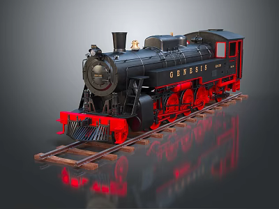 Vintage Black And Red Steam Train With Number G8318 On Railway Tracks 3d model