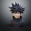 Anime Character 3D Head Model With Spiky Black Hair High Collar And Golden Button