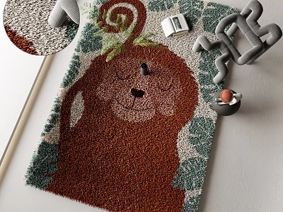 Square Rug With Cute Monkey Pattern And Green Leaf Accents For Kids Room Decor 3d model