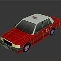 Red Taxi Sedan With TAXI Sign On Roof And Red Body Side Door Details