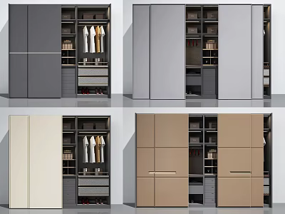 Modern Wardrobe Design In Various Colors With Hanging Rods Drawers And Shelves 3d model