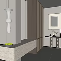 Modern Minimalist Foyer Hallway Interior Design With White Pendant Light Wooden Cabinets And Stone Countertop
