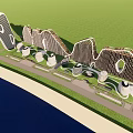 Modern Waterfront Architectural Structures Featuring Curved Design Circular Elements Blue Sky And Water View 3d model