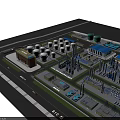 Industrial Factory Plant With Blue Roof Pipes Towers And Production Equipment