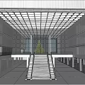 Contemporary Sales Office Building With Glass Curtain Wall And Horizontal Lines Design