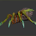 Colorful 3D Rendered Fantasy Spider Character With Orange Legs Green Claws And Purple Body