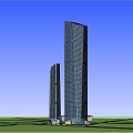 Two Modern Tall Office Buildings With Glass Facade Illuminated Under Overcast Sky