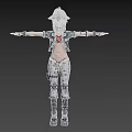 Woman With White Hair Green Eyes Red Top Black Jacket Camouflage Pants Boots Arms Outstretched