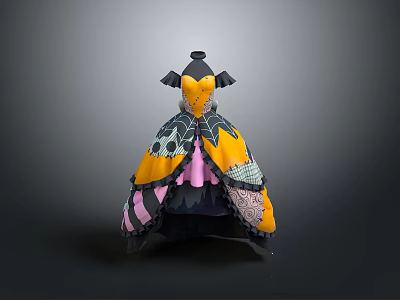 Decorative Household Item With Black Top Yellow Main Body And Intricate Pink Patterns 3d model