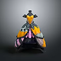 Decorative Household Item With Black Top Yellow Main Body And Intricate Pink Patterns