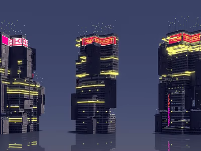 Future Architecture Design With Tall Skyscrapers Neon Lights And Digital Billboards 3d model