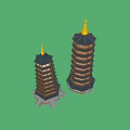 Traditional Chinese Pagodas Featuring Golden Spires And Multi tiered Wooden Design