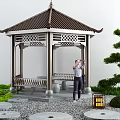New Chinese style pavilion courtyard landscape sketch 3d model