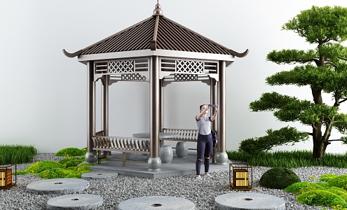 New Chinese style pavilion courtyard landscape sketch 3d model