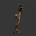 Tree Sculpture Featuring Bird Nest With Baby Birds And Frog At Base