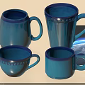 Blue Ceramic Cups With Different Styles And Glossy Surfaces 3d model