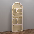 White Decorative Cabinet With Gold Trim Arched Design And Multiple Compartments 3d model