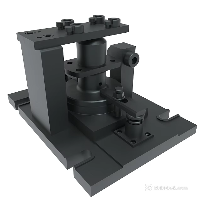 Black Industrial Mechanical Component Assembly Structure with Base and Brackets 3d model
