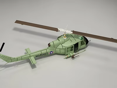 Green Military Helicopter With Marines Insignia Rotor Blades And Fuselage Design 3d model