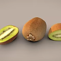 Three Fresh Kiwis Displaying Whole And Sliced With Green Flesh And Black Seeds