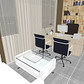 Modern Office Interior With Work Desks Computers Wall Posters And Green Plant
