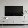 Elegant Light Luxury TV Cabinet With White Marble Top Gold Handles For Modern Living Room