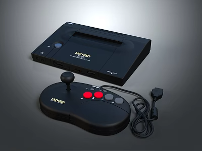 Black NEOGEO Gaming Console with Joystick Controller Red Grey Buttons and Cable 3d model