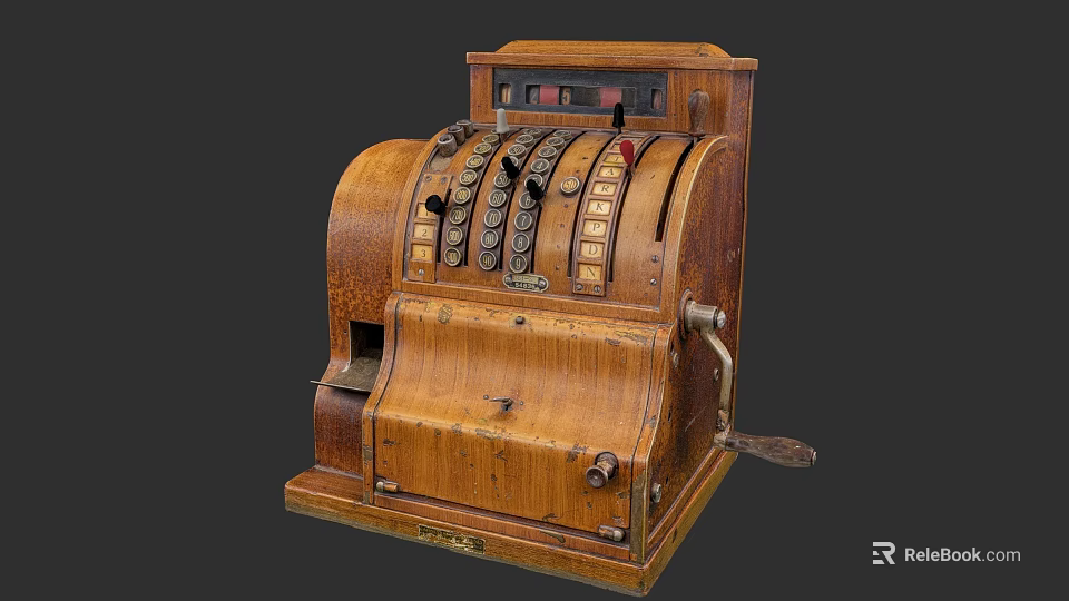 Vintage Wooden Cash Register Classic Commercial Equipment With Mechanical Dials And Brass Accents 3d model 