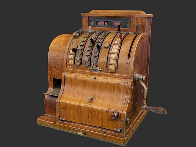 Vintage Wooden Cash Register Classic Commercial Equipment With Mechanical Dials And Brass Accents 3d model