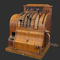 Vintage Wooden Cash Register Classic Commercial Equipment With Mechanical Dials And Brass Accents