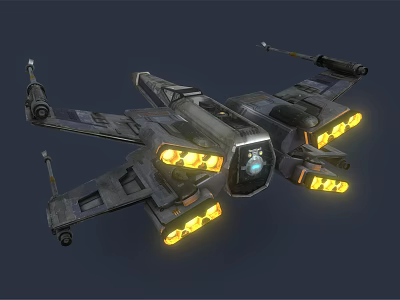 Futuristic Sci Fi Spaceship With Dark Metallic Body And Yellow Glowing Engines 3d model