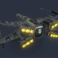Futuristic Sci Fi Spaceship With Dark Metallic Body And Yellow Glowing Engines