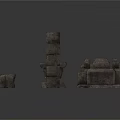 Various Shaped Stone Blocks And Pillars With Table And Scattered Pieces 3d model
