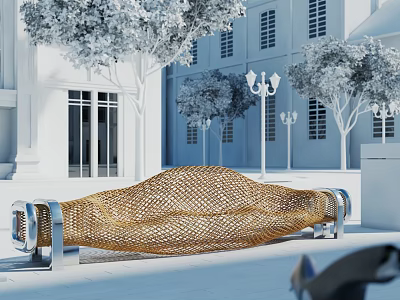 Woven Landscape Seat With Metal Supports In Modern Urban Area 3d model