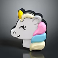 Cartoon Unicorn Head Decorative Component with Colorful Mane Yellow Horn and Cute Design